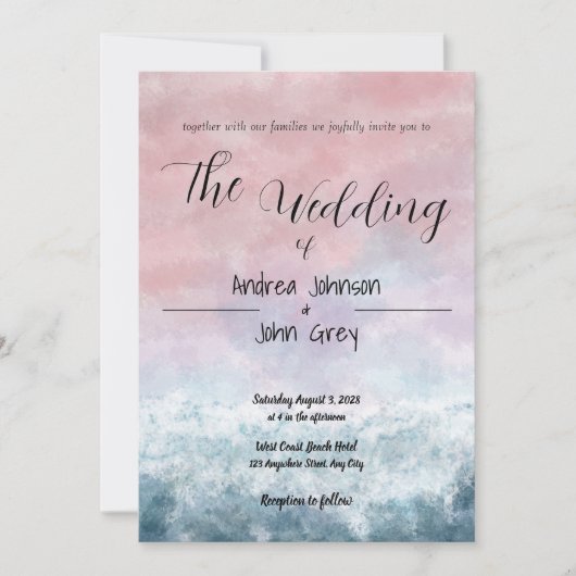 Faire-part de mariage aquarelle coucher de soleil (Devant)