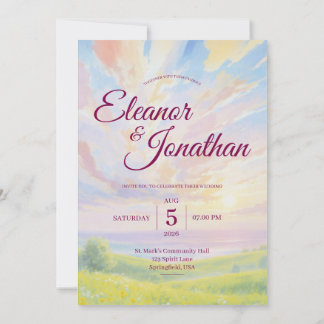 Faire-part de mariage aquarelle coucher de soleil
