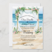 Faire-part de mariage aquarelle de plage (Devant)