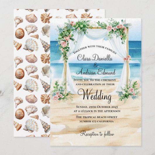 Faire-part de mariage aquarelle de plage (Devant / Derrière)
