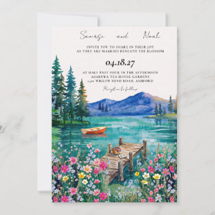 Faire-part de mariage aquarelle du lac Mountain