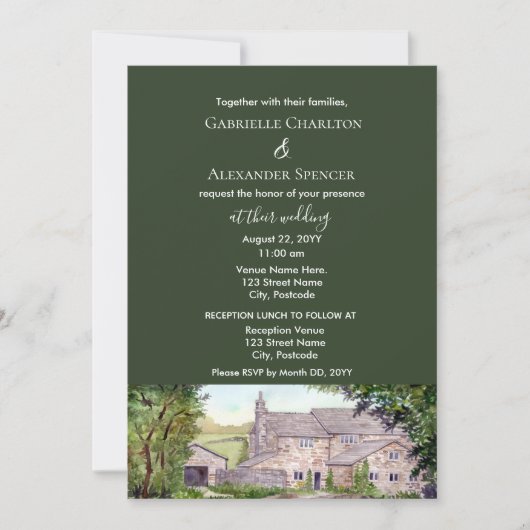 Faire-part de mariage aquarelle du pont de pierre (Devant)