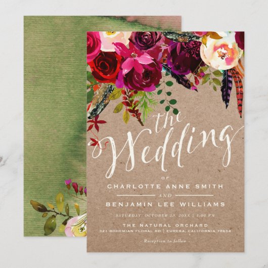 FAIRE-PART DE MARIAGE| Aquarelle Florale Russe Boh (Devant / Derrière)