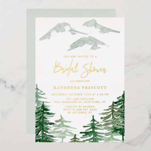 Faire-part de Mariage aquarelle forêt verte pour E (Recto/Verso)