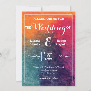 Faire-part de mariage - Aquarelle orange bleu rose