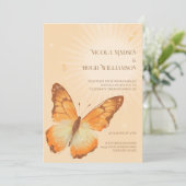 Faire-part de mariage aquarelle papillon monarque (Debout devant)