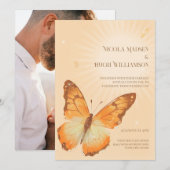 Faire-part de mariage aquarelle papillon monarque (Devant / Derrière)