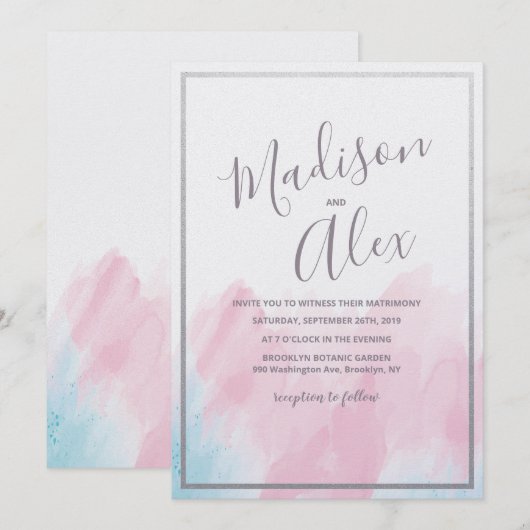 Faire-part de mariage aquarelle pastel (Devant / Derrière)