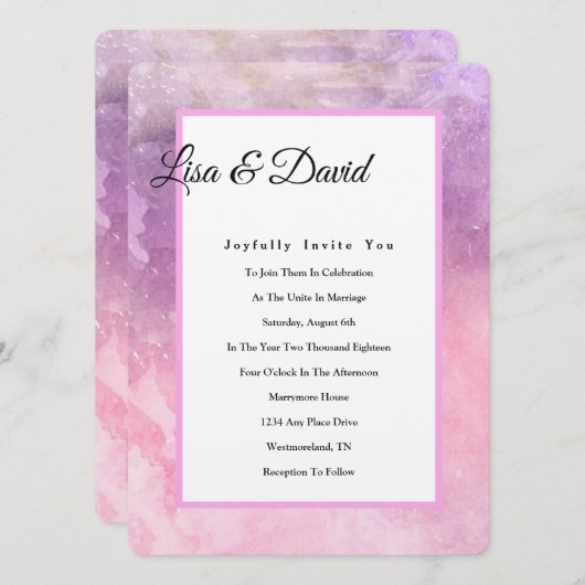 Faire-part de mariage - Aquarelle rose (Devant / Derrière)