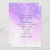 Faire-part de mariage aquarelle. Rose et violet (Devant / Derrière)