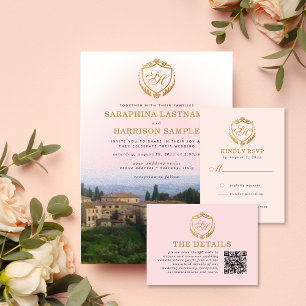 Faire-part de mariage aquarelle Toscane Italie Crê