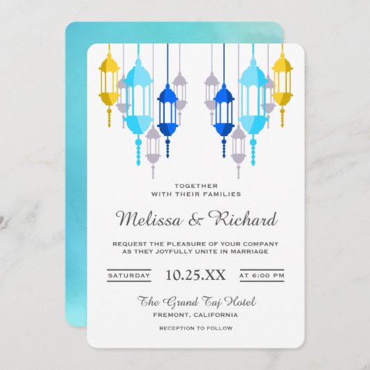Faire-part de mariage arabe moderne de lanternes à (Devant / Derrière)