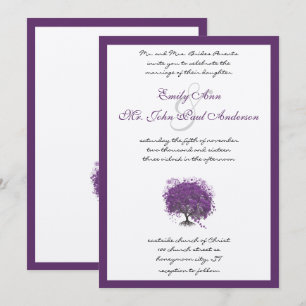 Faire-part de mariage Arbre à feuilles Cœur Pourpr