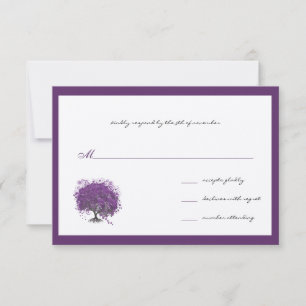 Faire-part de mariage Arbre à feuilles Cœur Pourpr