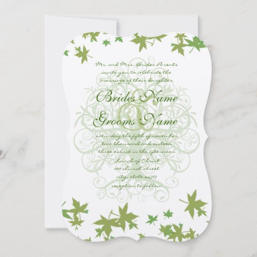 Faire-part de mariage arbre à feuilles vertes (Dos)