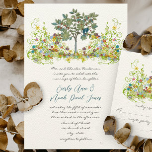 Faire-part de mariage Arbre aux oiseaux d'amour Fl