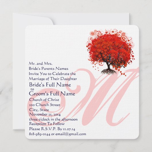 Faire-part de mariage arbre d'amour monogrammé car (Devant)