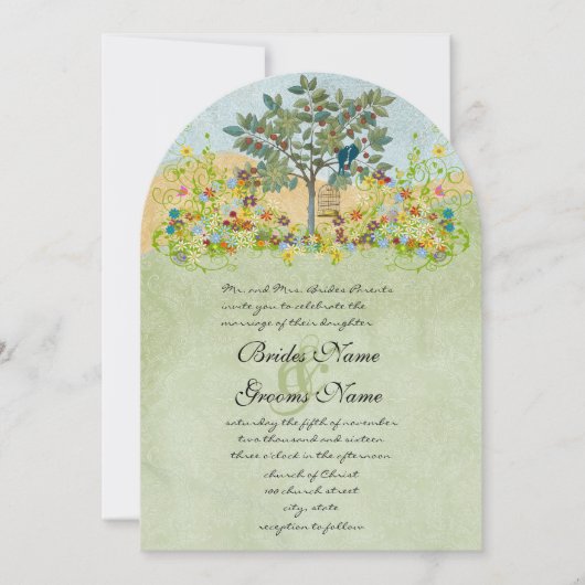 Faire-part de mariage Arbre Inséparables de fleurs (Devant)