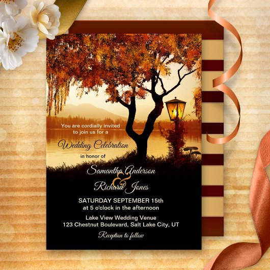 Faire-part de mariage arbre Vue lac d'automne