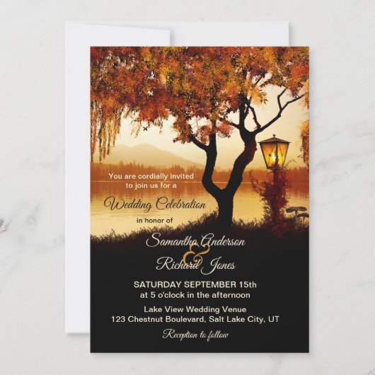 Faire-part de mariage arbre Vue lac d'automne (Devant)