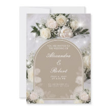 Faire-part de mariage Arc de Paeonie Blanche Taupe