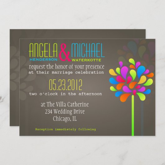 Faire-part de mariage arc-en-ciel d'un arbre moder (Devant / Derrière)