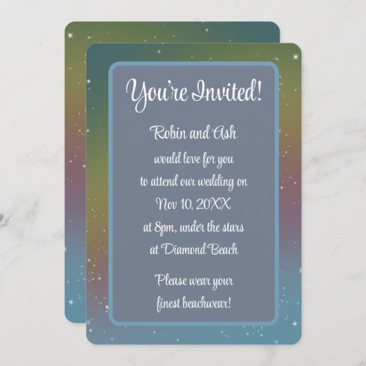 Faire-part de mariage arc-en-ciel muet galactique (Devant / Derrière)