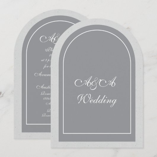 Faire-part de mariage arch minimaliste gris et gri (Devant / Derrière)