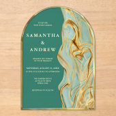 Faire-part de mariage Arche en Agate Vert Or (Recto)