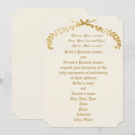 Faire-part de mariage Arche en feuilles d'or (Devant / Derrière)