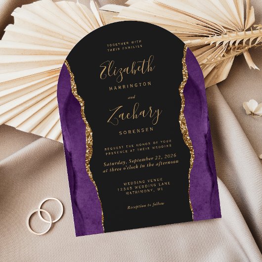 Faire-part de mariage Arche Sombre Agate Or Violet