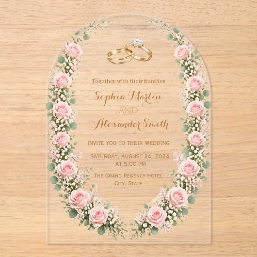 Faire-part de mariage Arche Transparente avec Rose (Recto)
