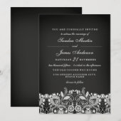 Faire-part de mariage ardoise à dentelle blanche (Devant / Derrière)