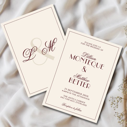 Faire-part de mariage argent discret initial cadre