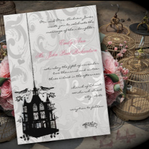 Faire-part de mariage argent et rose à cage à oise