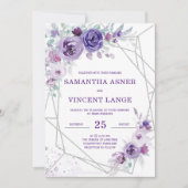 Faire-part de mariage argent et violet (Devant)