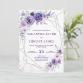 Faire-part de mariage argent et violet (Debout devant)