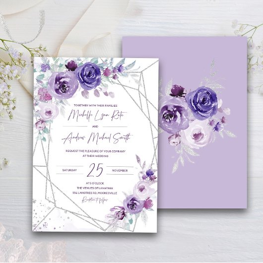 Faire-part de mariage argent et violet