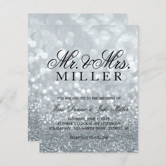 Faire-part de mariage - Argent Glit Fab (Devant / Derrière)