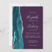 Faire-part de mariage argent sarcelle agate violet (Devant)
