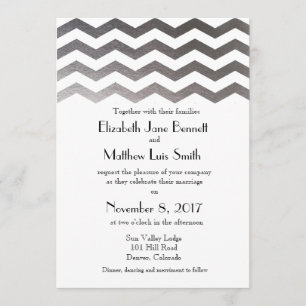 Faire-part de mariage argenté bilingue de Chevron