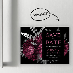 Faire-part de mariage argenté et bordeaux floral