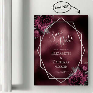 Faire-part de mariage argenté floral en feuille de