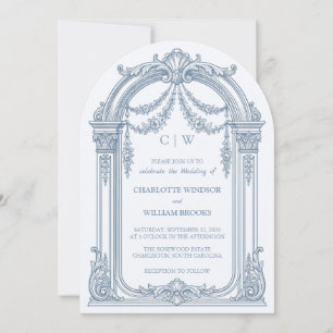 Faire-part de mariage arqué bleu poussiéreux Baroq