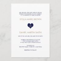 Faire-part de mariage arrière rayé de coeur bleu