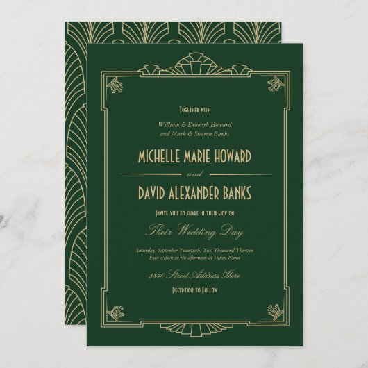 Faire-part de mariage Art Déco (Devant / Derrière)