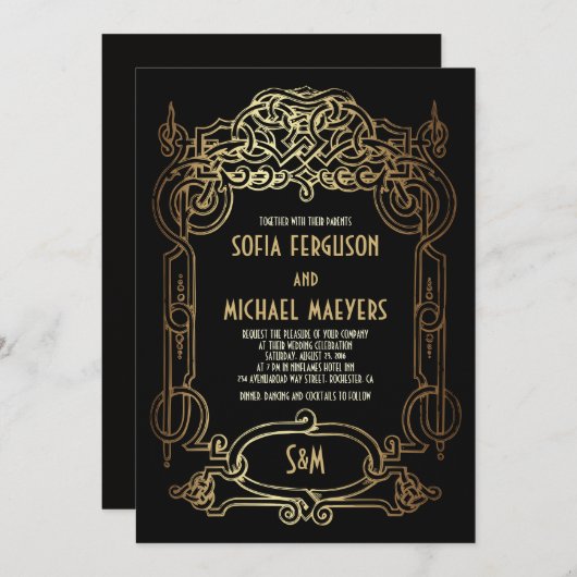 Faire-part de mariage Art déco (Devant / Derrière)