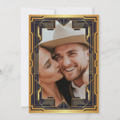 Faire-part de mariage Art déco bleu et or (Dos)