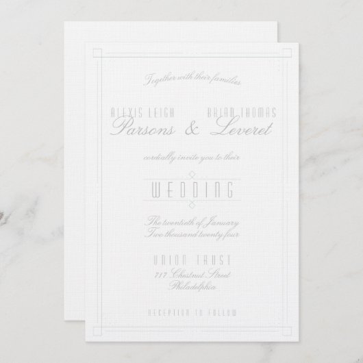 Faire-part de mariage Art déco clair et simple (Devant / Derrière)