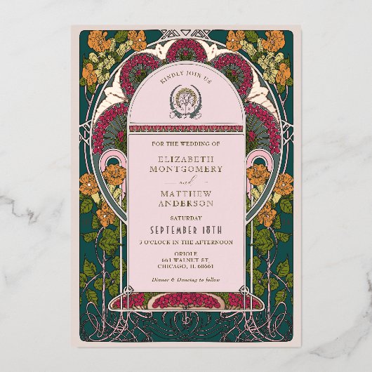 Faire-part de mariage Art déco de la forêt enchant (Recto)